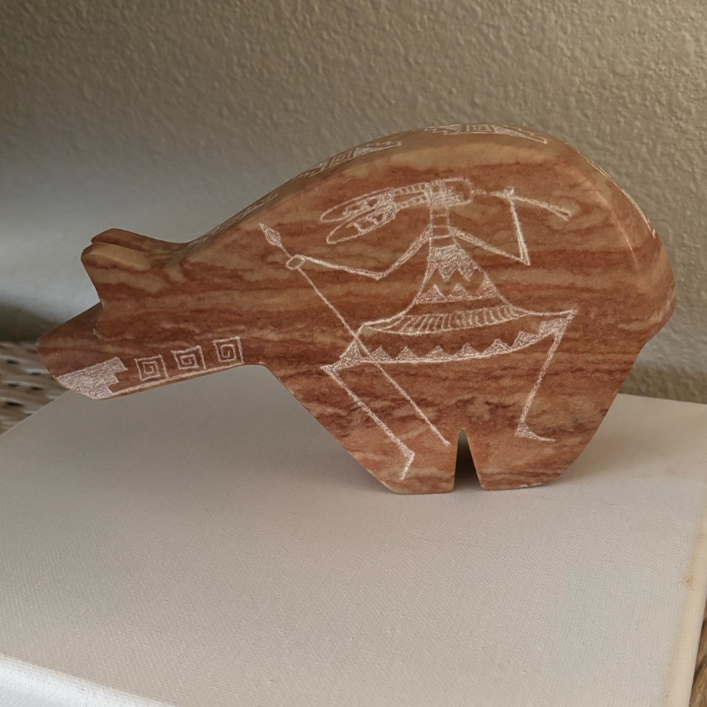 Alabaster Etched Bear Sculpture Estate